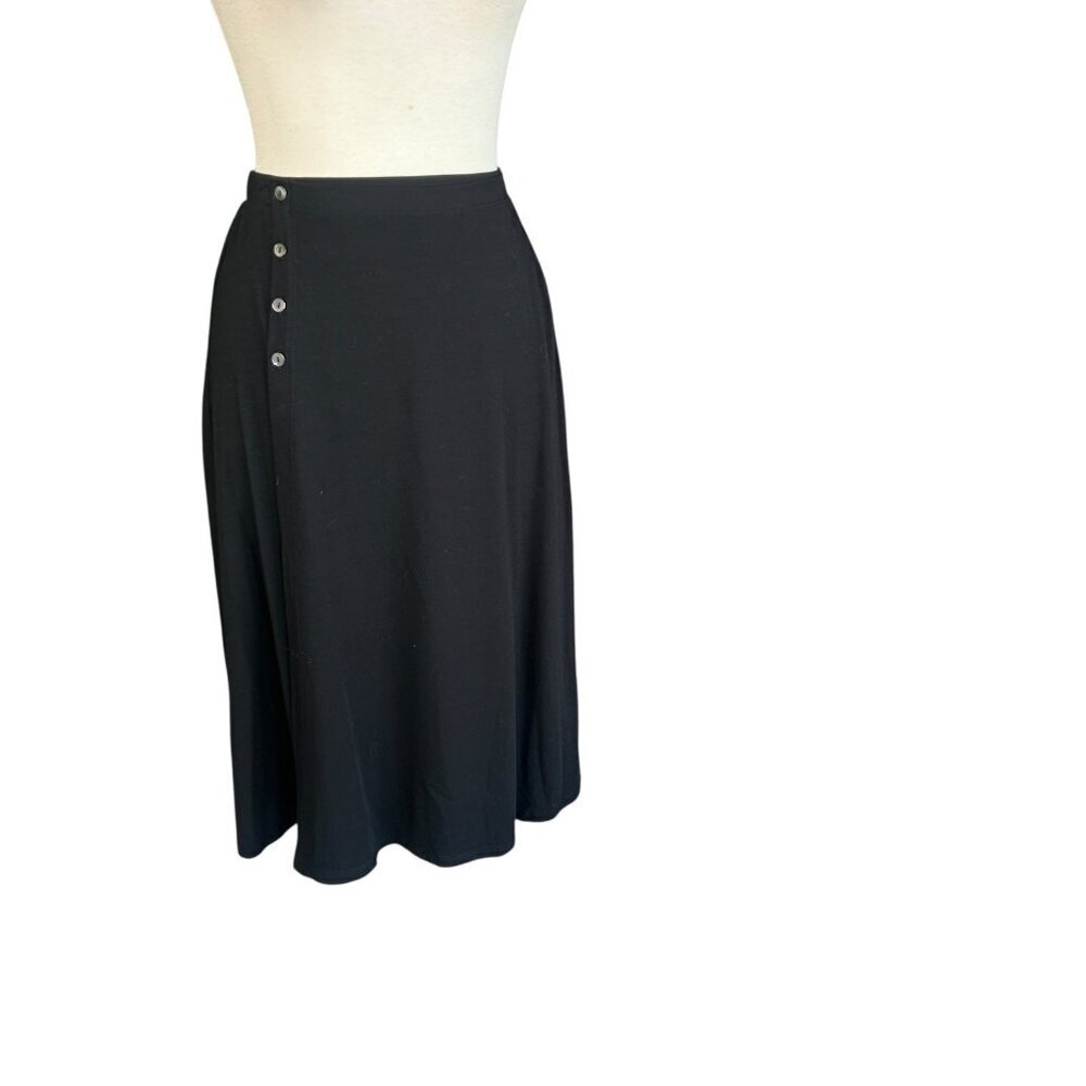 Garnet Hill Black Flare Side Button Skirt Elastic Waist NWT Size XS